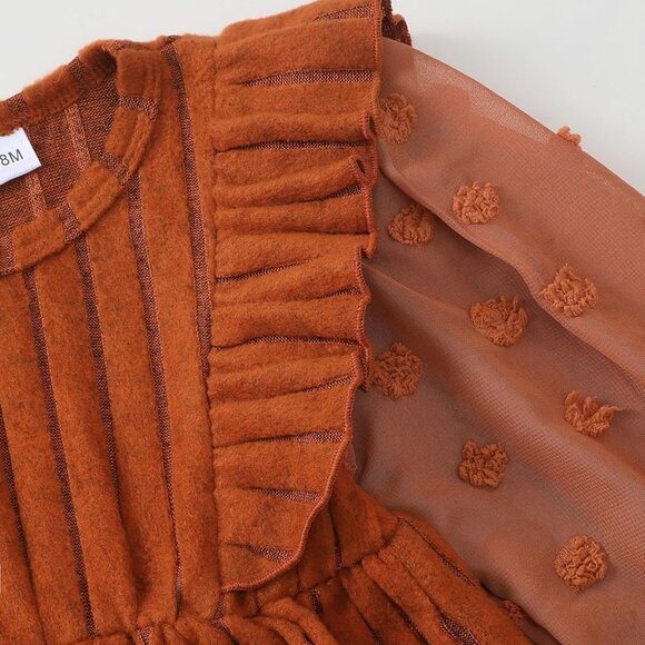 Luxurious Toddler Girl Sweater Dress with Ruffles, Perfect for Winter Occasions - Picture 7 of 8